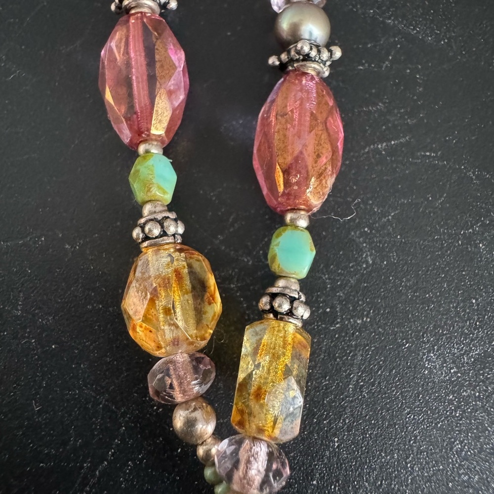 Bohemian Turquoise, Sterling, and Aurora Borealis Beaded Necklace - Picture 5 of 8